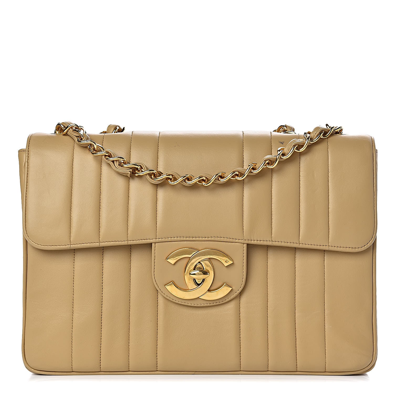 Chanel Lambskin Vertical Quilted Jumbo Single Flap Beige 1 of 20