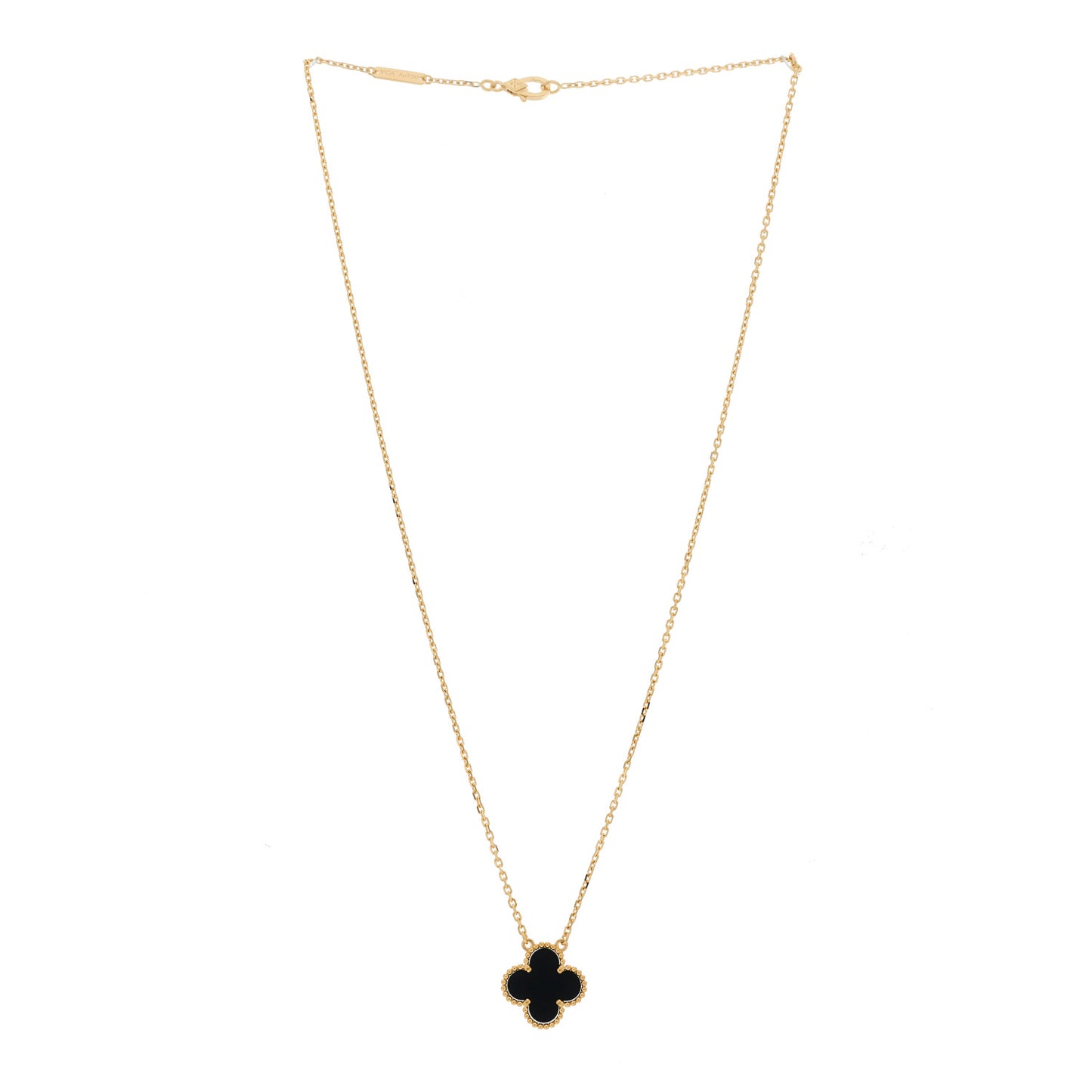 18K Yellow Gold Black Onyx Vintage Alhambra Pendant Necklace