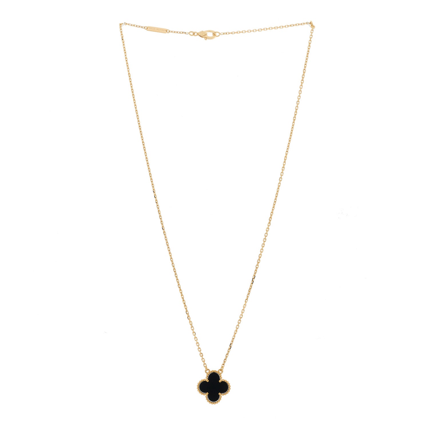 Van Cleef & Arpels 18K Yellow Gold Black Onyx Vintage Alhambra Pendant Necklace 3 of 6