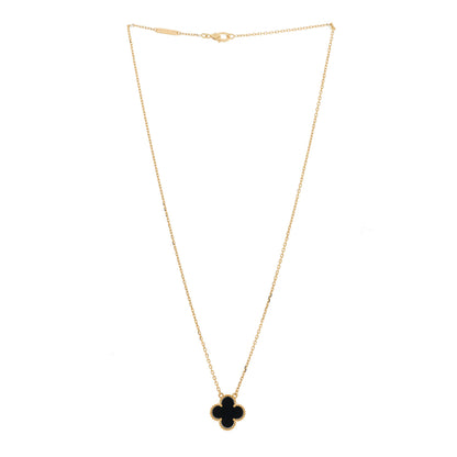 Van Cleef & Arpels 18K Yellow Gold Black Onyx Vintage Alhambra Pendant Necklace 3 of 6