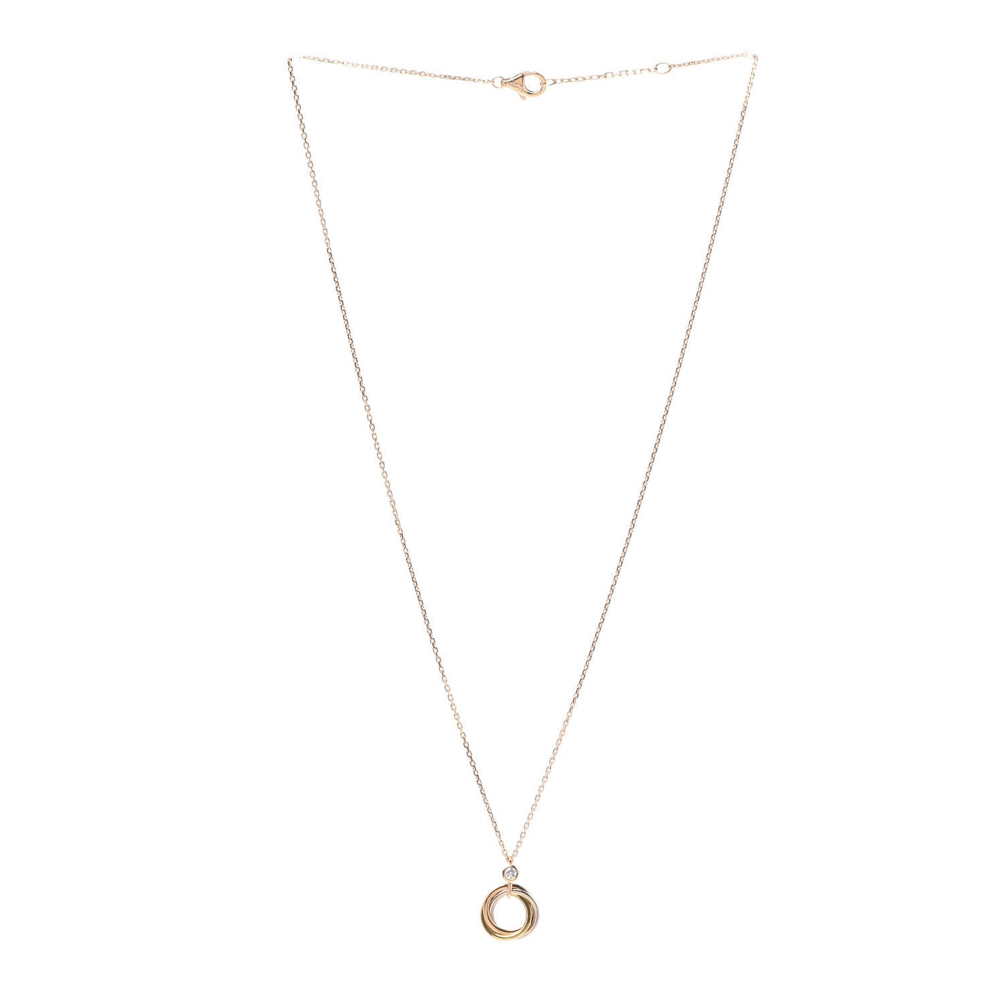 18K Pink Yellow White Gold Diamond Trinity Pendant Necklace