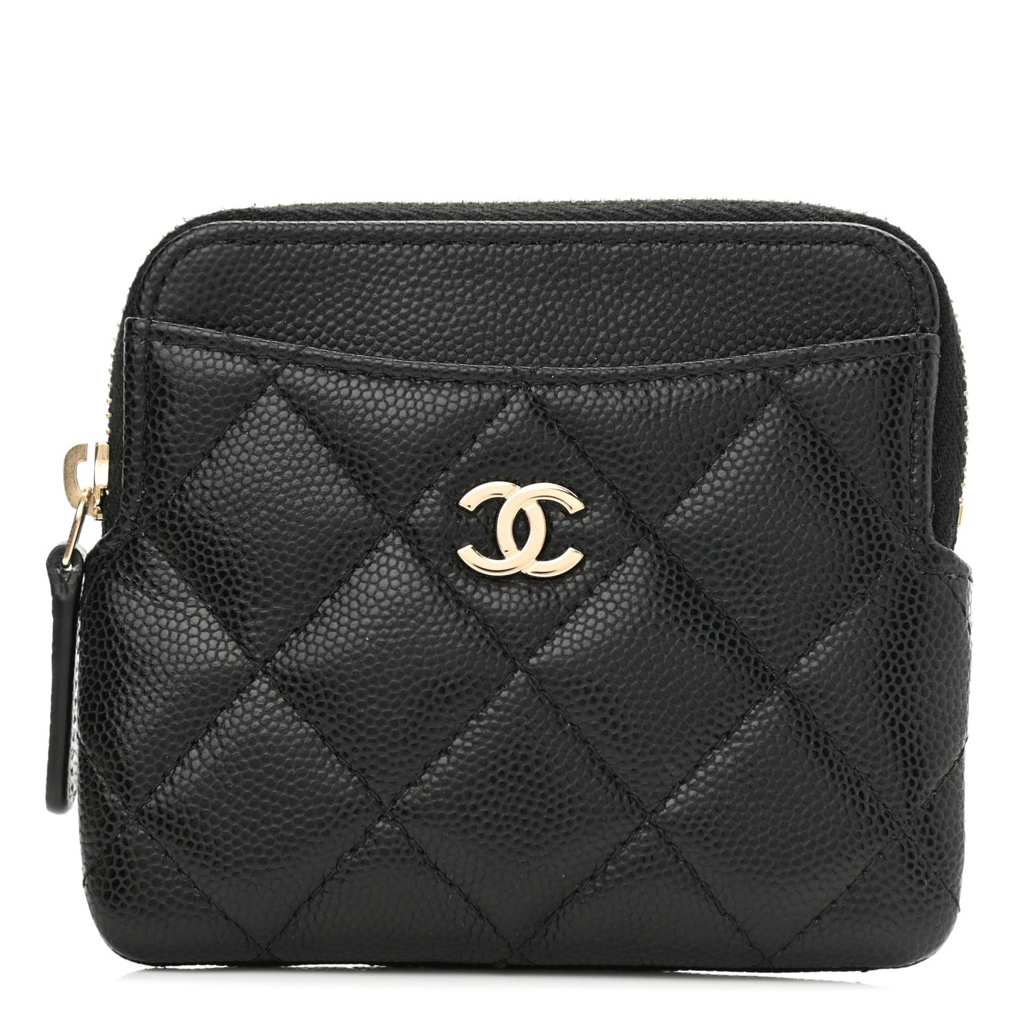 Caviar Quilted Zip Card Holder Wallet Black