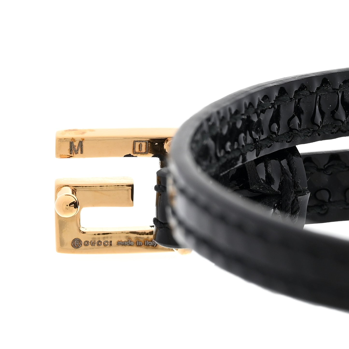 Patent Calfskin Metal Square G Bracelet M Black Gold
