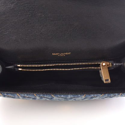 Saint Laurent Denim Matelasse Chevron Summer Embroidered Monogram Medium College Bag Blue 5 of 16