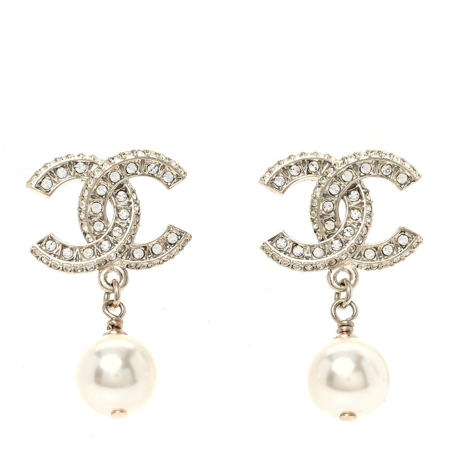 Chanel Crystal Timeless CC Pearl Drop Earrings Light Gold 1 of 5