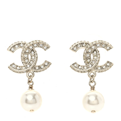 Chanel Crystal Timeless CC Pearl Drop Earrings Light Gold 1 of 5