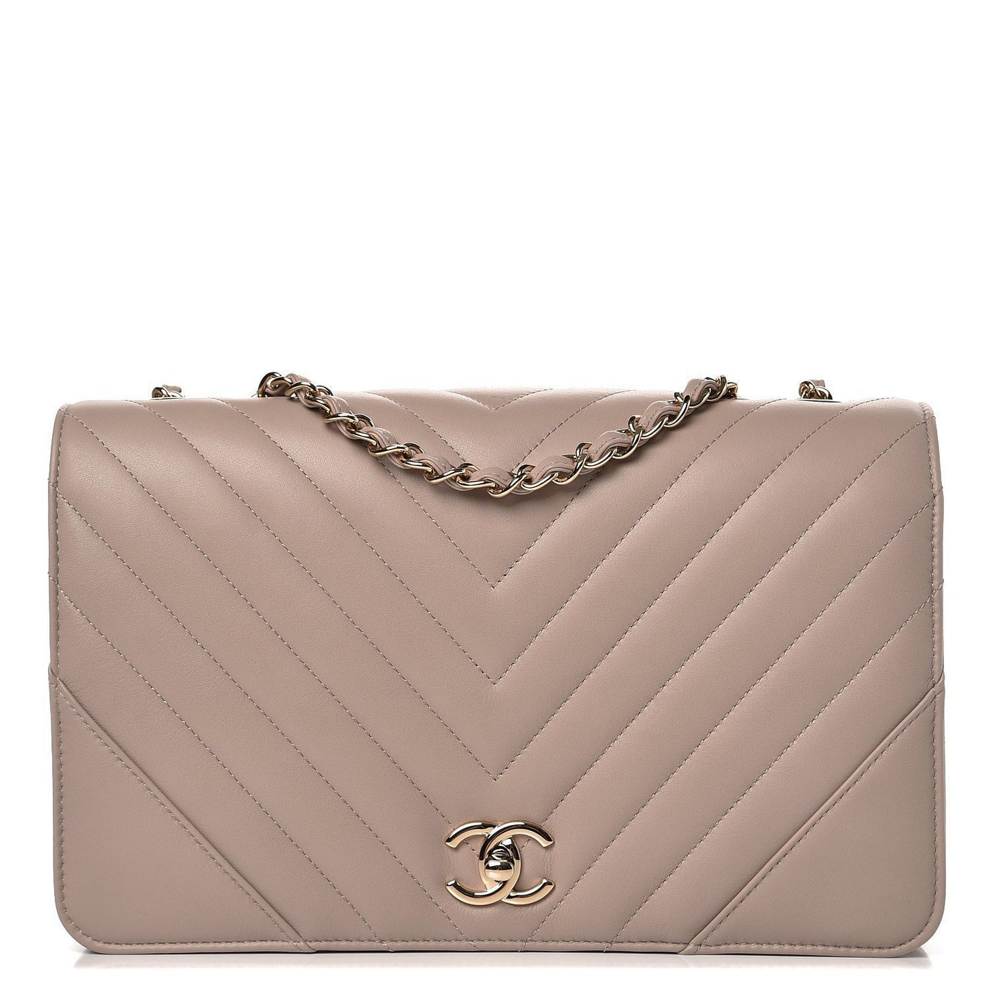 Calfskin Chevron Quilted Medium Statement Flap Grey