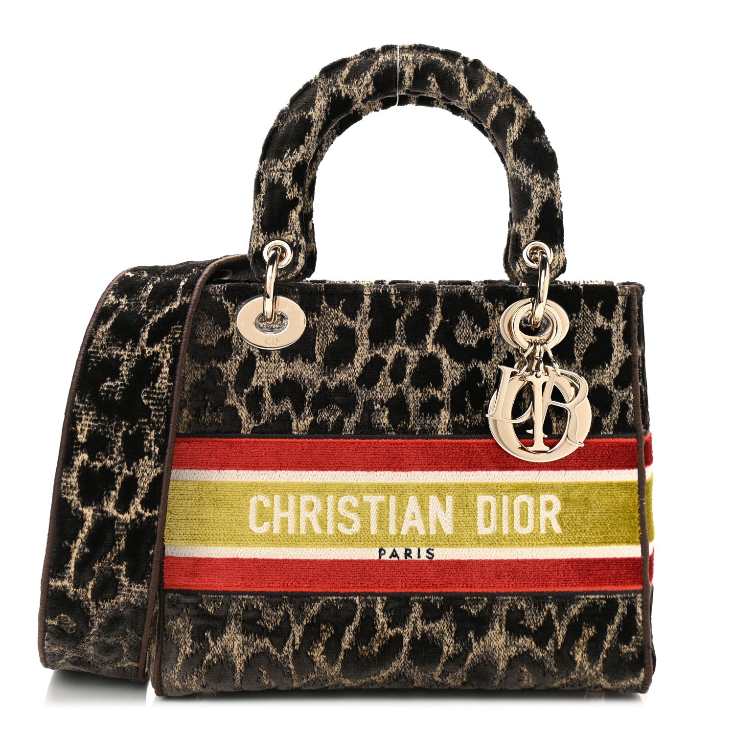 Christian Dior Velvet Mizza Embroidered Medium Lady D-Lite Beige Multicolor 1 of 9