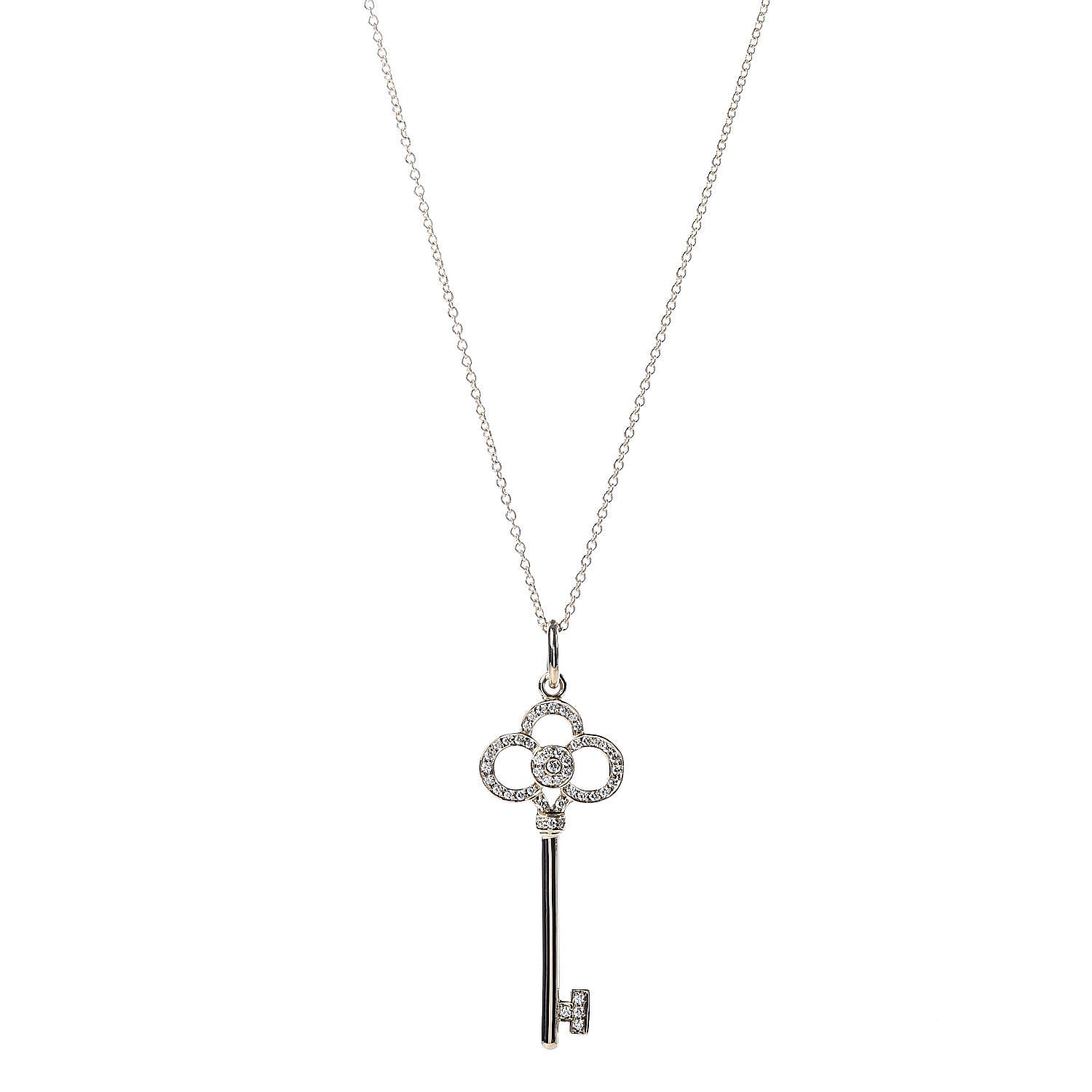 Tiffany 18K Yellow Gold Diamond Crown Key Pendant Necklace 1 of 5