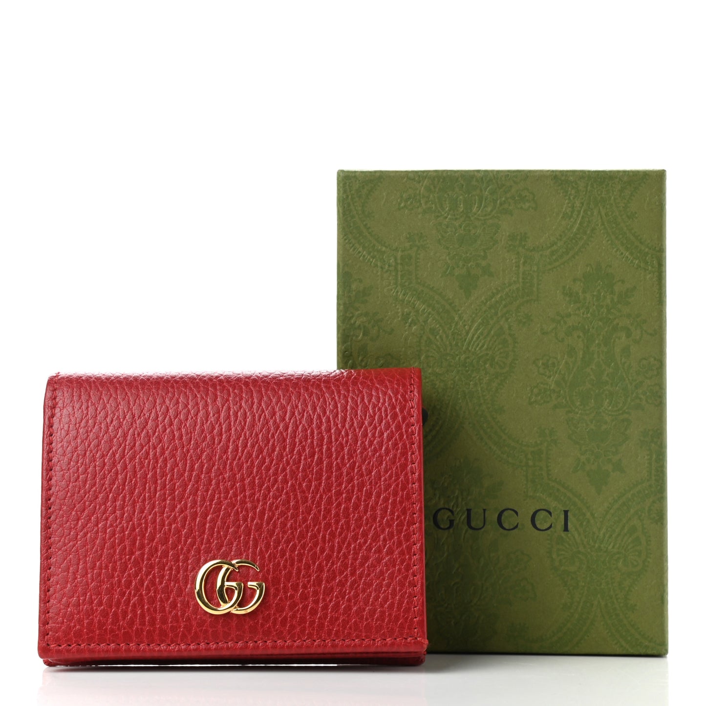 Pebbled Calfskin GG Marmont Card Case Hibiscus Red