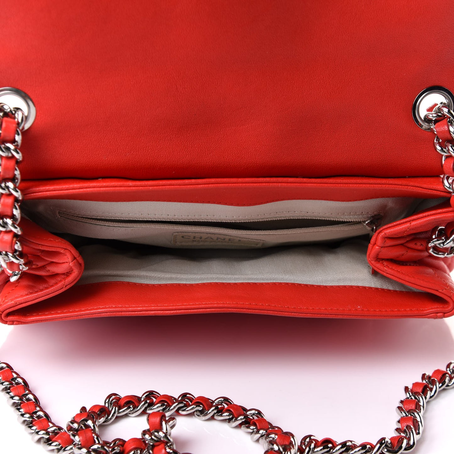 Washed Lambskin Quilted Mini Chain Around Messenger Red