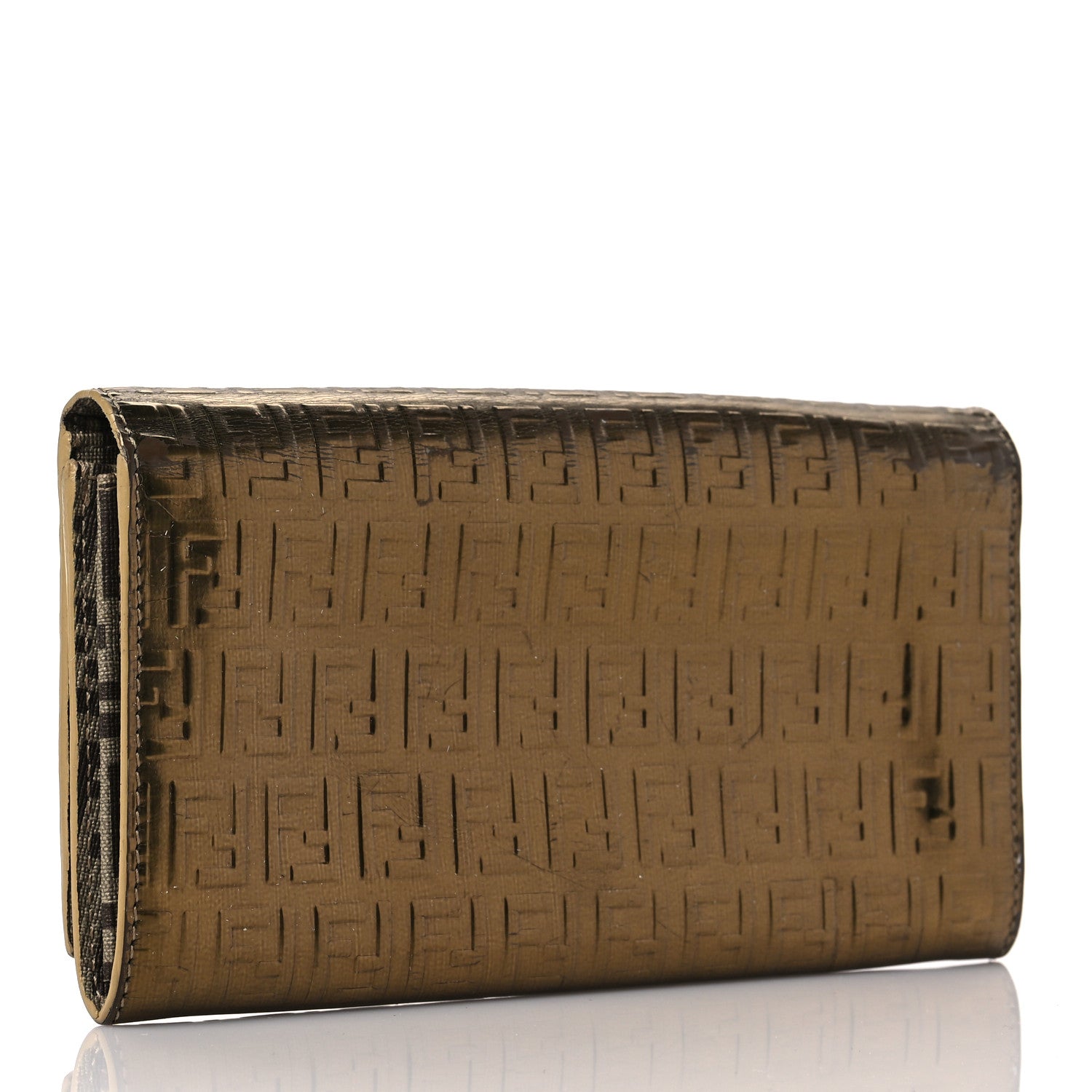 Fendi Vitello Mirror FF Embossed Continental Wallet Oro Ambrato 3 of 6