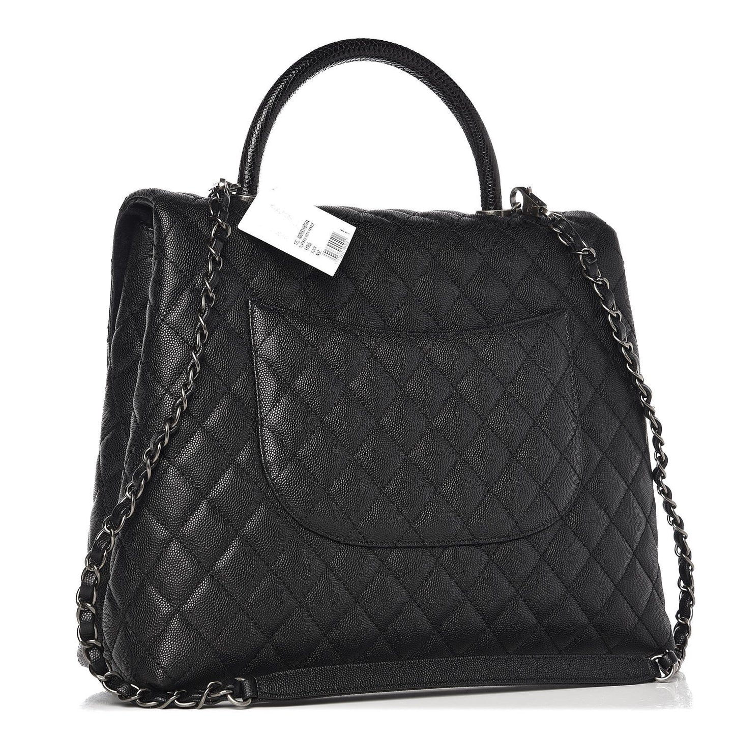 Caviar Lizard Quilted Large Coco Handle Flap Black