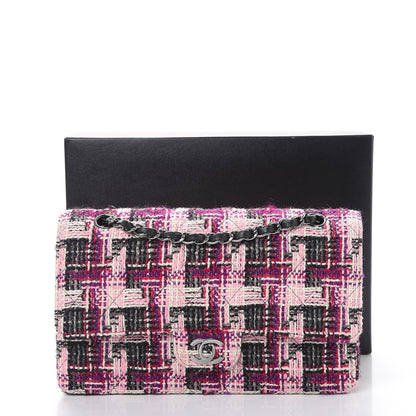 Chanel Tweed Quilted Medium Double Flap Pink Black 12 of 12