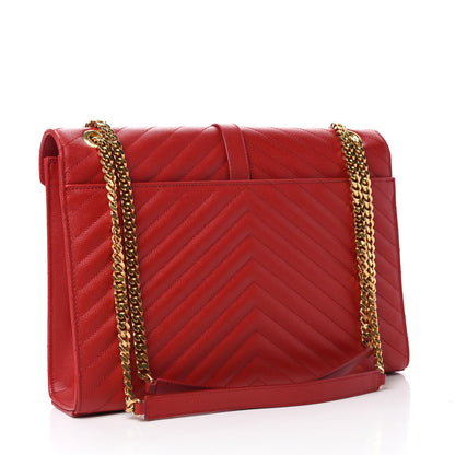 Saint Laurent Grain De Poudre Matelasse Chevron Large Monogram Satchel Lipstick Red 3 of 11