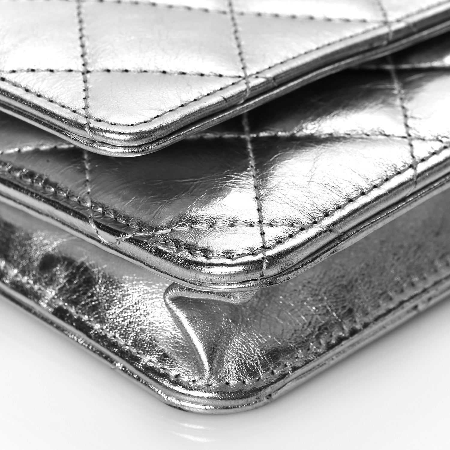Chanel Metallic Aged Calfskin Quilted Reissue Wallet On Chain WOC Silver 8 of 10