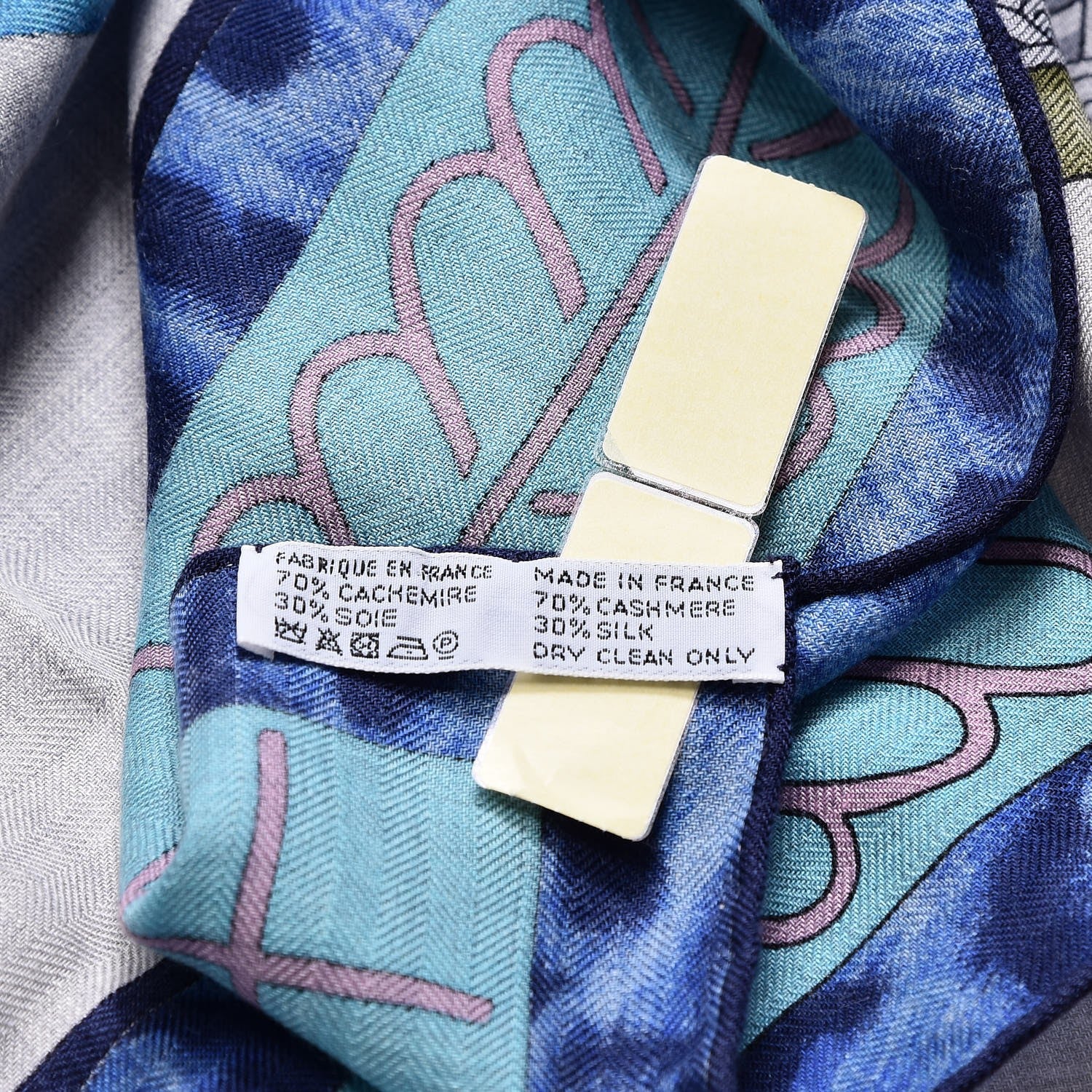Hermes Cashmere Silk Selle d'Officier En Grande Tenue Shawl 140 Gris Chine Bleu Khaki 4 of 4