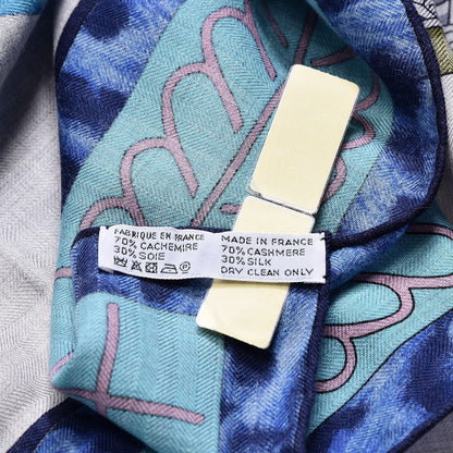 Hermes Cashmere Silk Selle d'Officier En Grande Tenue Shawl 140 Gris Chine Bleu Khaki 4 of 4