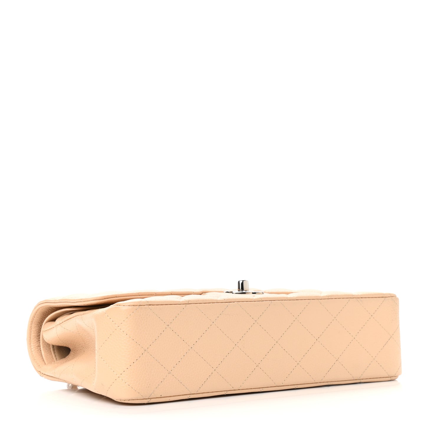 Caviar Quilted Medium Double Flap Beige