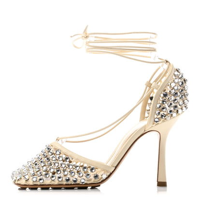 Bottega Veneta Mesh Nappa Crystal Embellished Sparkle Stretch Ankle Tie Sandals 37.5 Toile 1 of 4