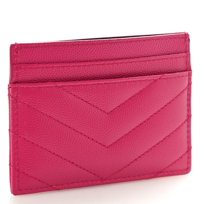 Saint Laurent Grain De Poudre Matelasse Chevron Monogram Credit Card Case Fresh Fuxia 3 of 8