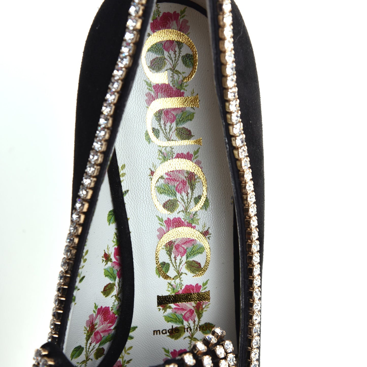 Kid Scamosciato Crystal GG Marmont Fringe 50mm Loafer Pumps 37 Black