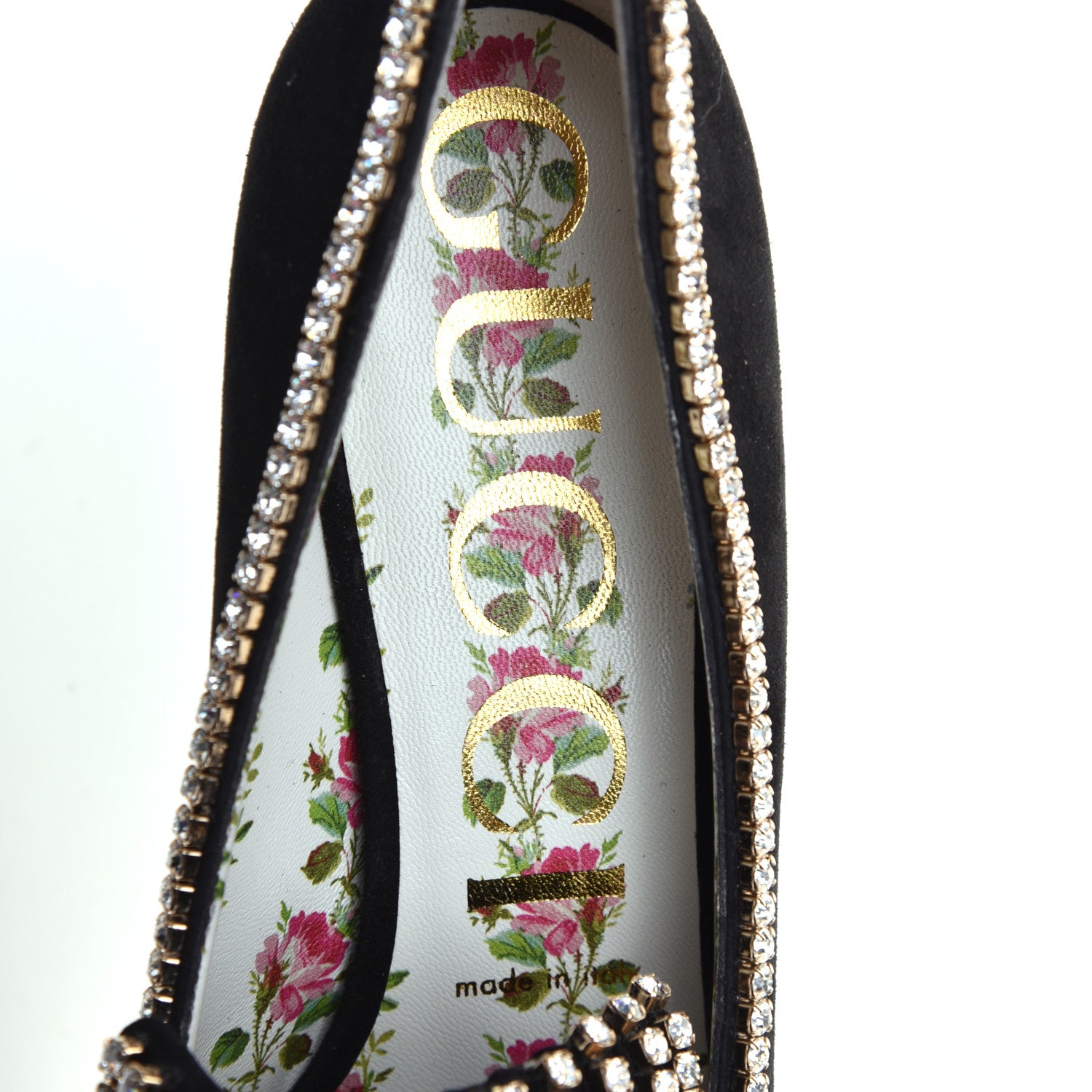 Gucci Kid Scamosciato Crystal GG Marmont Fringe 50mm Loafer Pumps 37 Black 7 of 9
