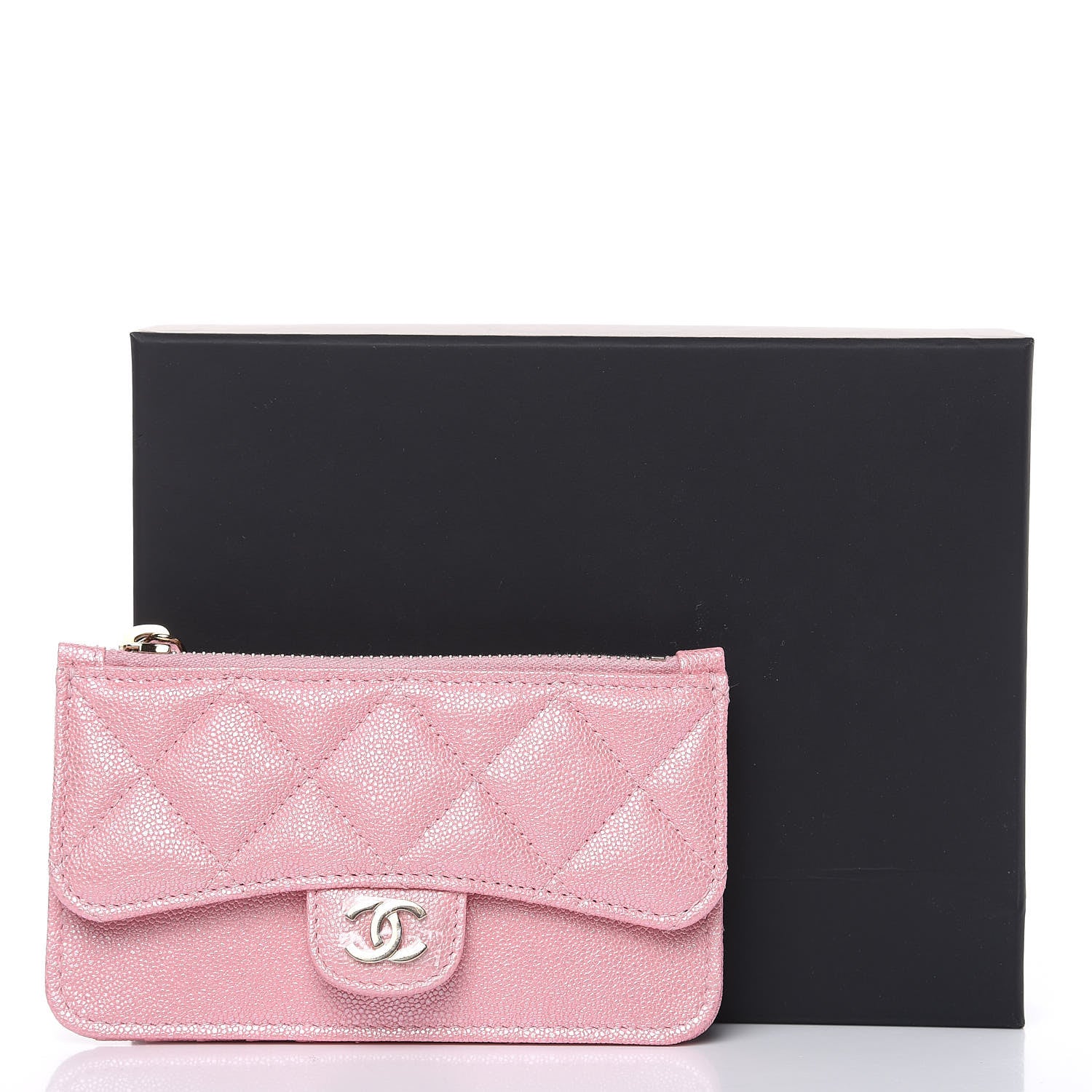 Chanel Iridescent Caviar Quilted Flap Zip Card Holder Pink 8 of 8