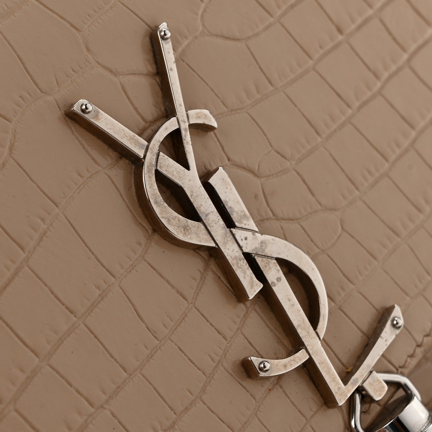 Saint Laurent Calfskin Crocodile Embossed Small Classic Monogram Kate Tassel Satchel Beige 11 of 11