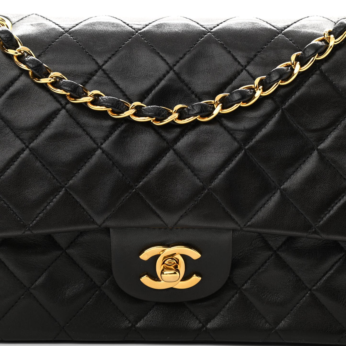 Lambskin Quilted Medium Double Flap Black