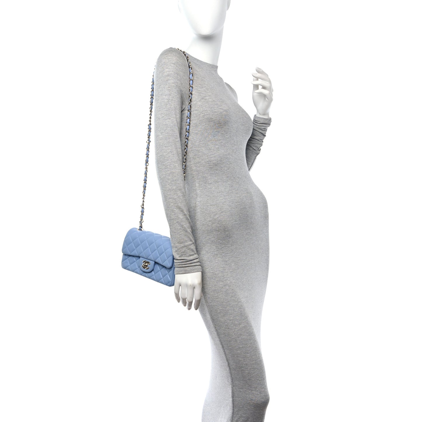 Lambskin Quilted Mini Rectangular Flap Light Blue
