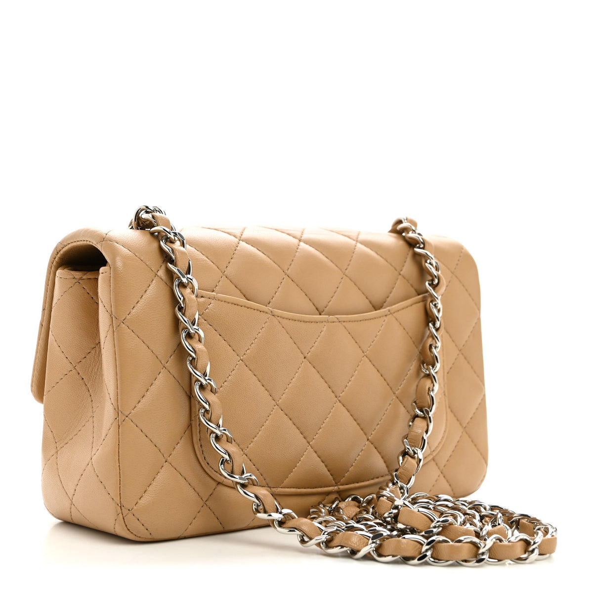 Lambskin Quilted Mini Rectangular Flap Beige