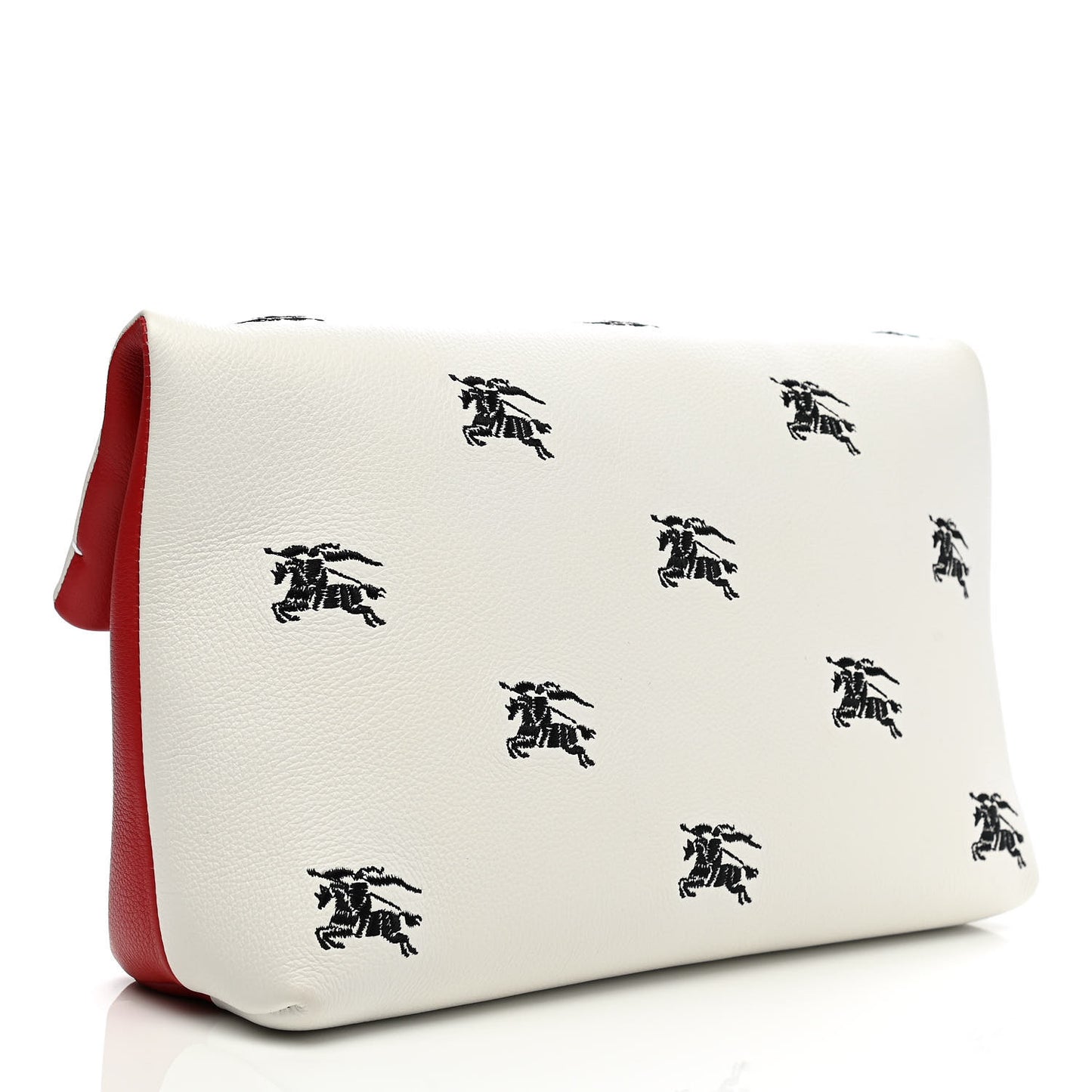Grained Calfskin Pin Clutch White Red