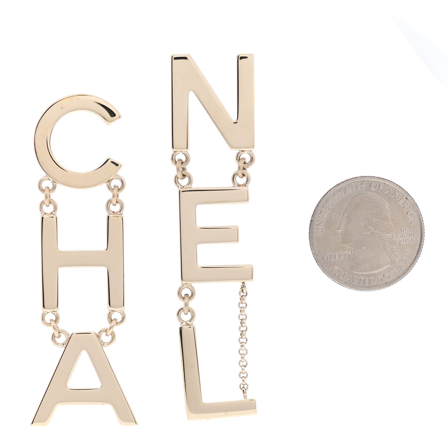 Metal Cha-Nel Logo Drop Earrings Gold