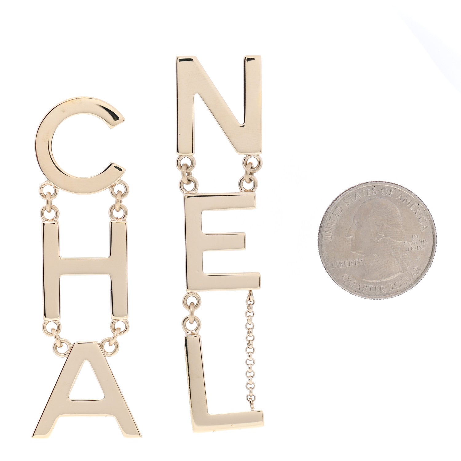 Chanel Metal Cha-Nel Logo Drop Earrings Gold 2 of 5