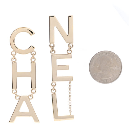 Chanel Metal Cha-Nel Logo Drop Earrings Gold 2 of 5