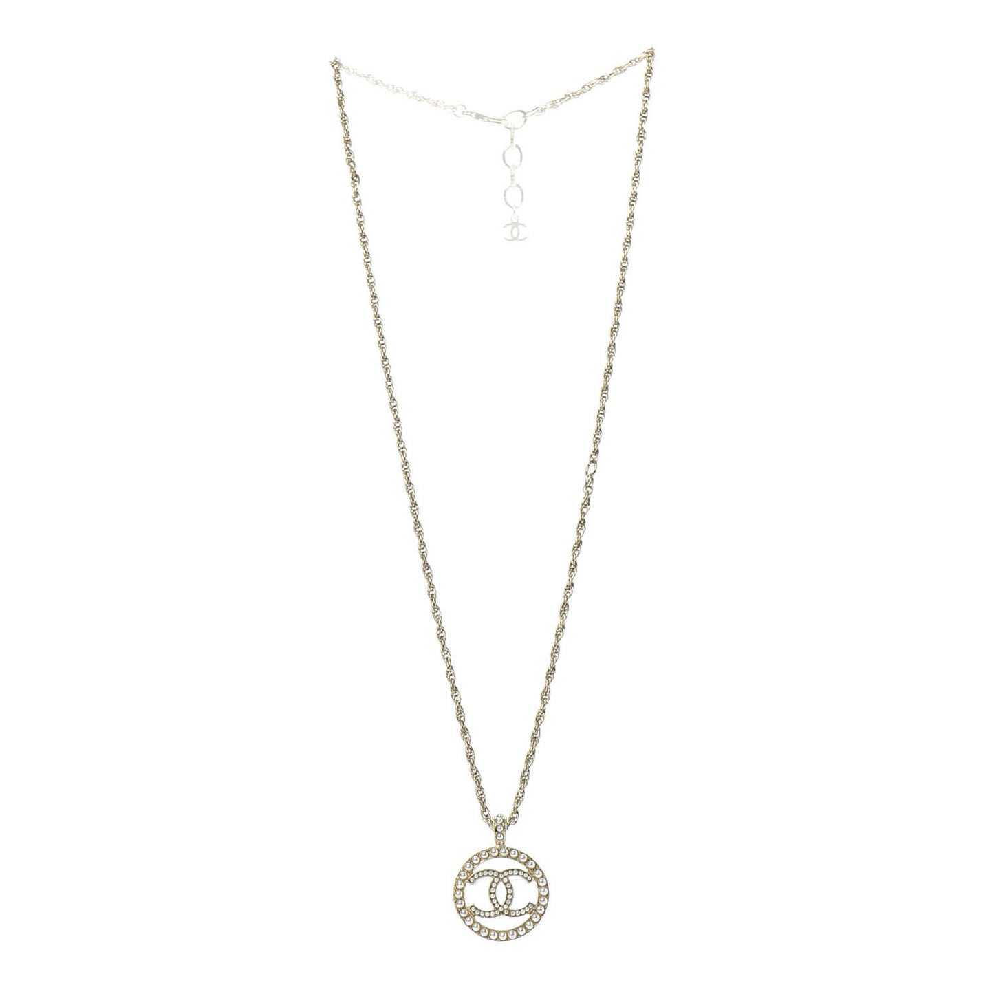 Pearl CC Round Pendant Necklace Gold