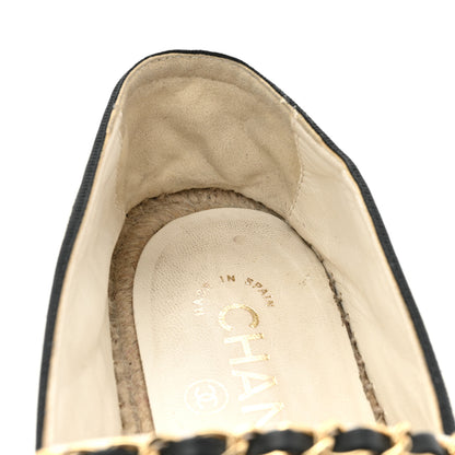 Chanel Lambskin Grosgrain Quilted CC Chain Espadrilles 37 White Black 10 of 17