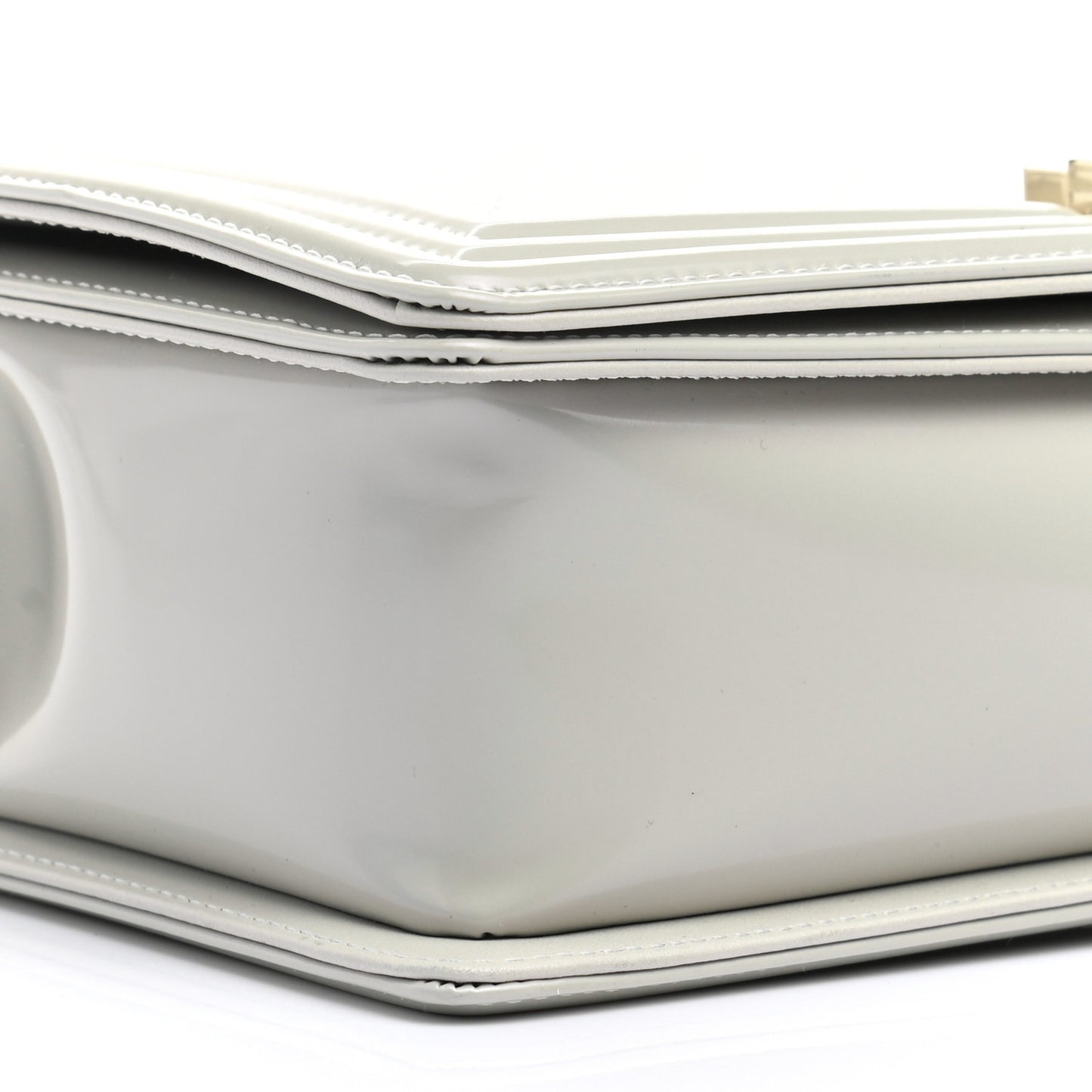 Iridescent Glazed Calfskin Quilted New Medium Boy Flap Light Grey