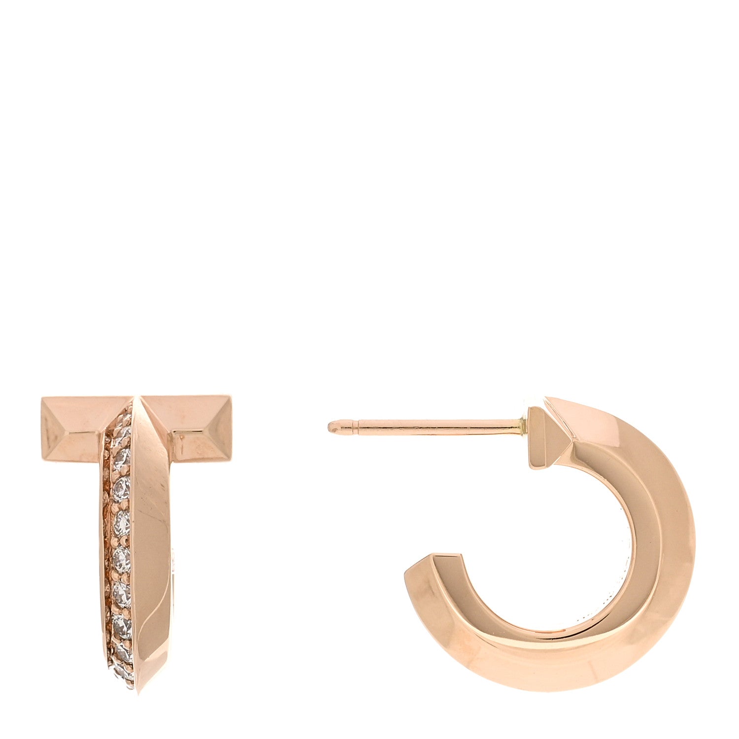 Tiffany 18K Rose Gold Diamond T1 Hoop Earrings 1 of 5