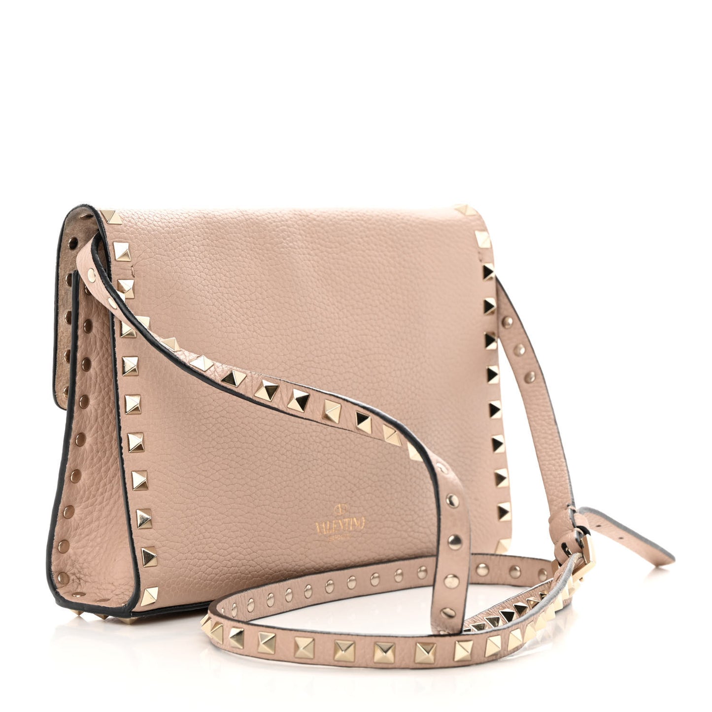 Pebbled Calfskin Medium Rockstud Flip Lock Crossbody Bag Poudre