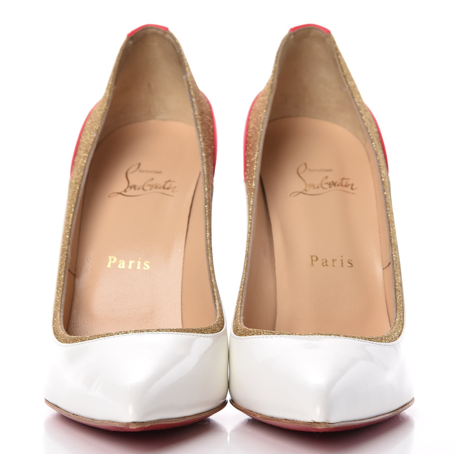 Christian Louboutin Glitter Patent Fluo Tucsick 100 Pumps 39.5 White Gold 2 of 9