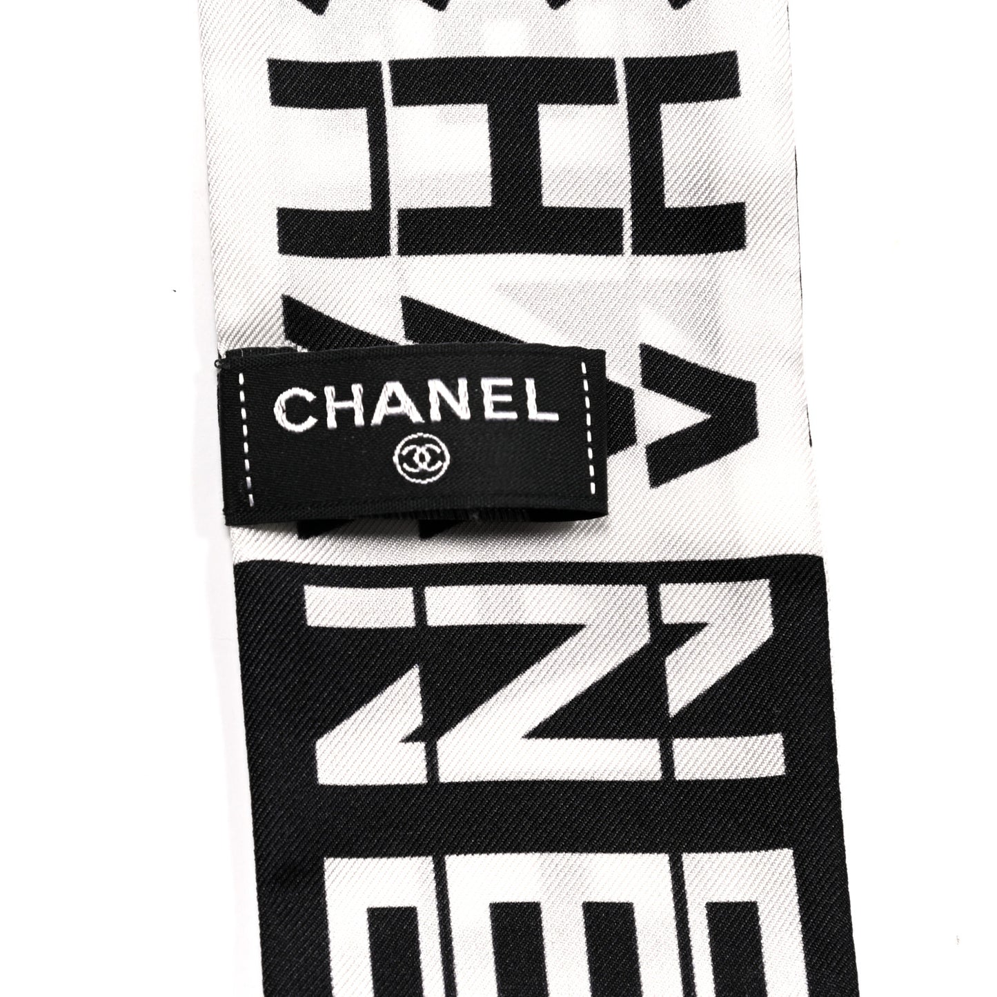 Silk Logo Slim Bandeau Scarf Black White