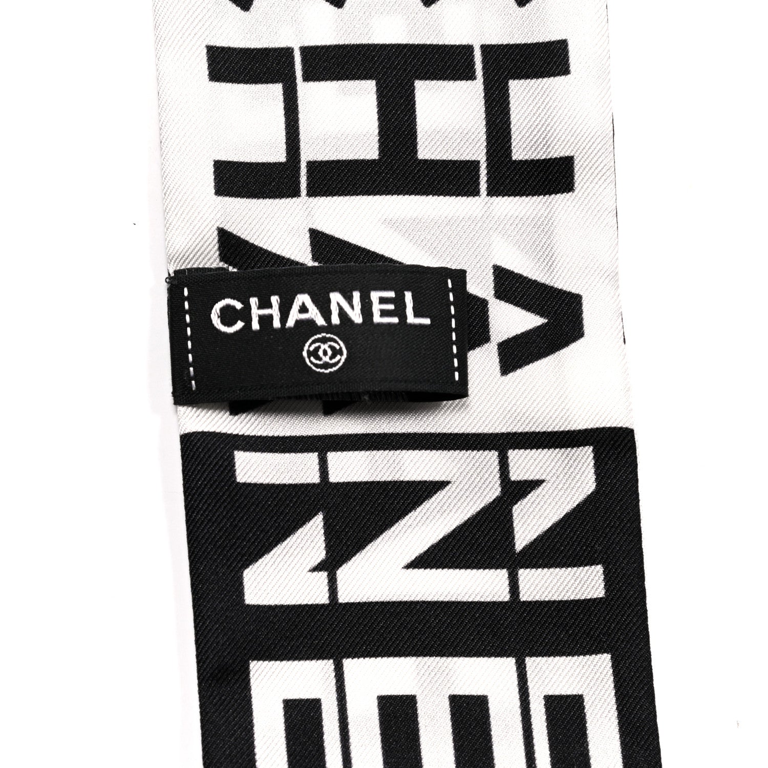 Chanel Silk Logo Slim Bandeau Scarf Black White 3 of 4