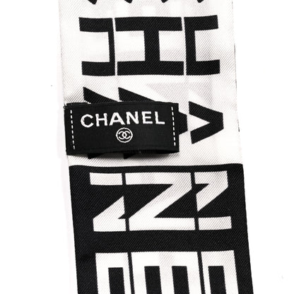 Chanel Silk Logo Slim Bandeau Scarf Black White 3 of 4