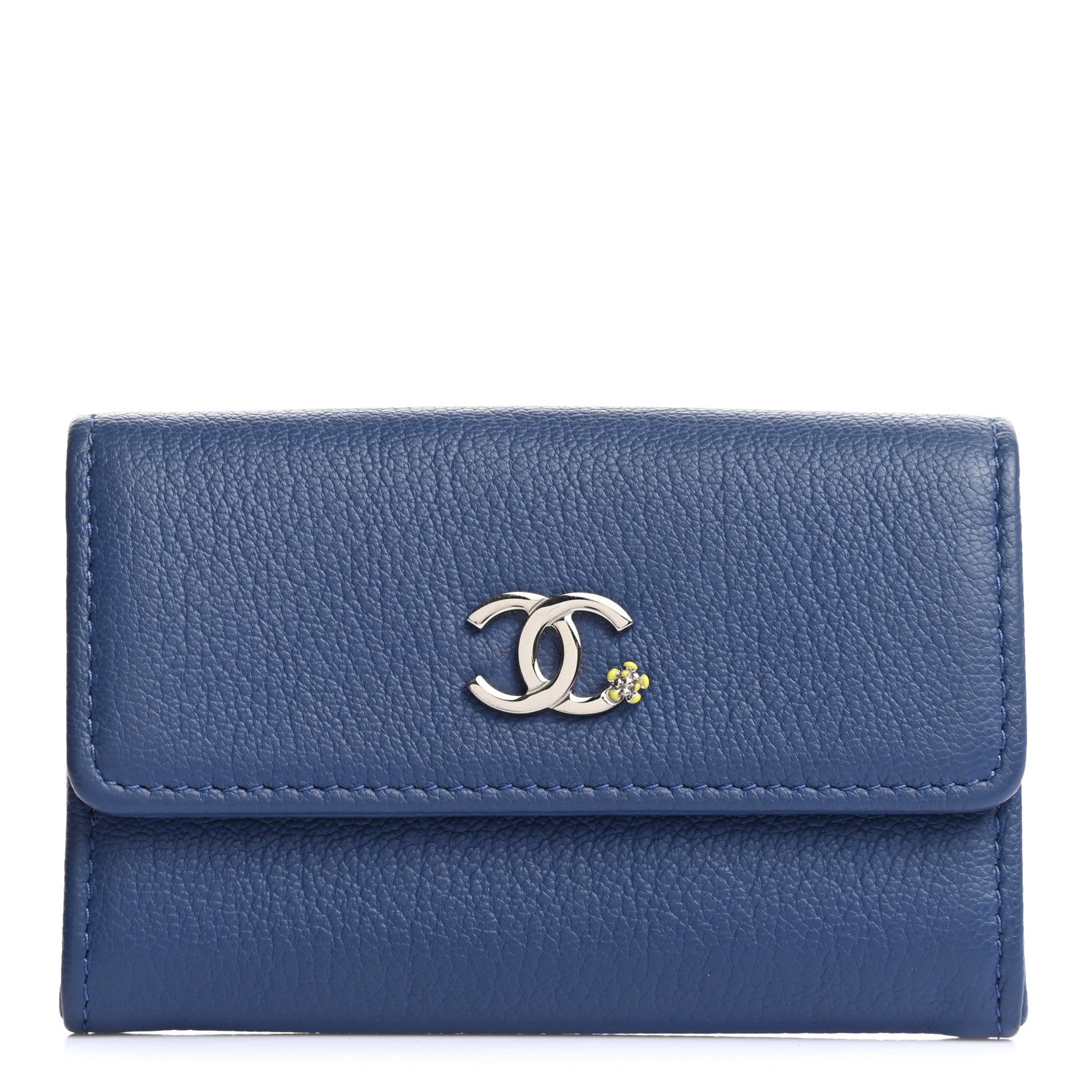 Chanel Goatskin Camellia CC Flap Card Holder Blue 1 of 8