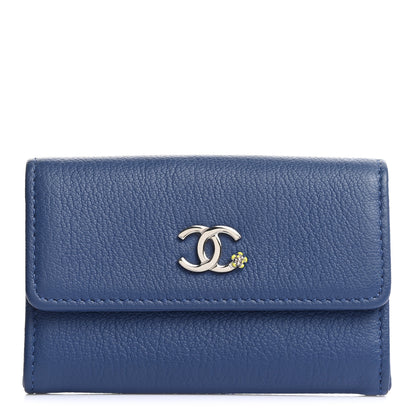 Chanel Goatskin Camellia CC Flap Card Holder Blue 1 of 8