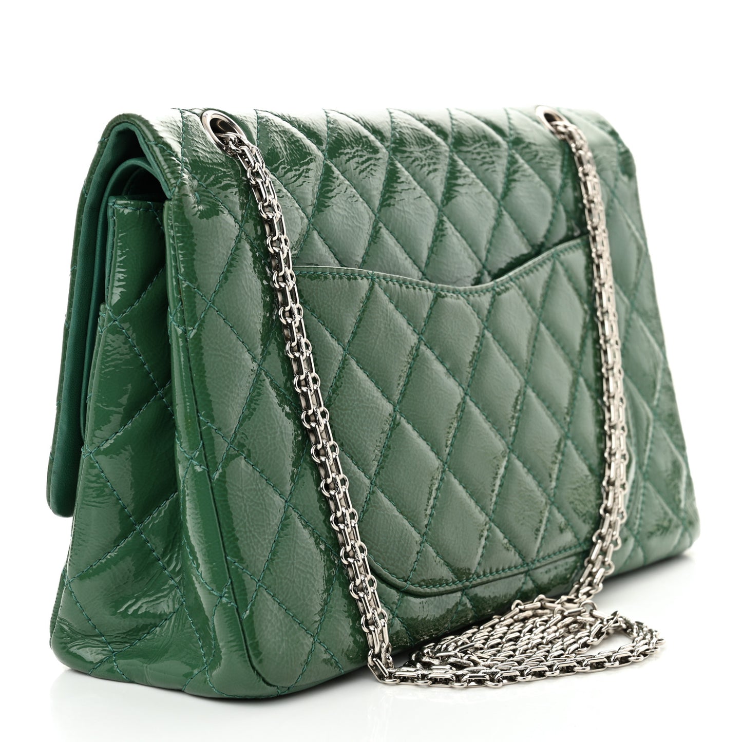 Distressed Patent Quilted 2.55 Reissue 227 Flap Green
