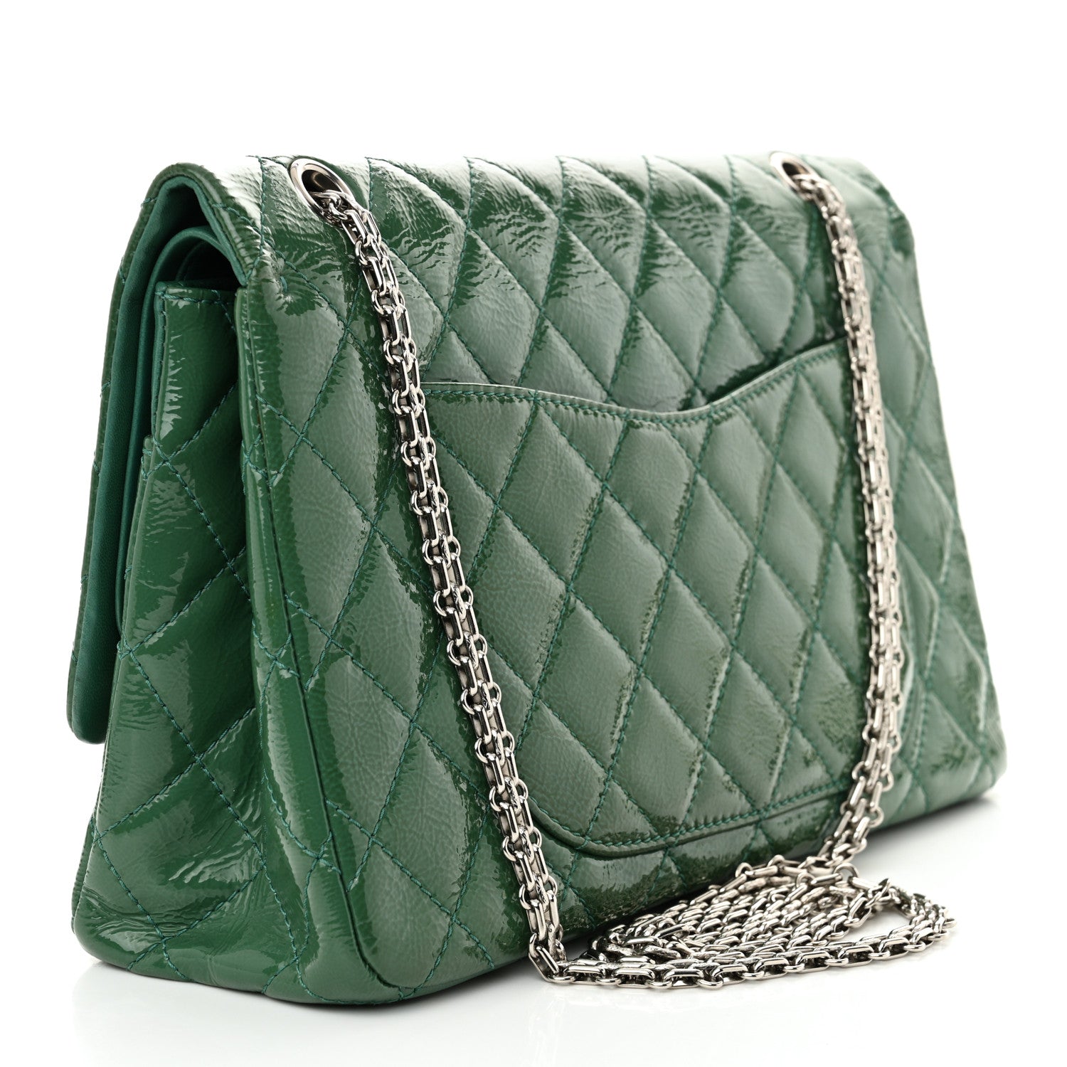 Chanel Distressed Patent Quilted 2.55 Reissue 227 Flap Green 3 of 10