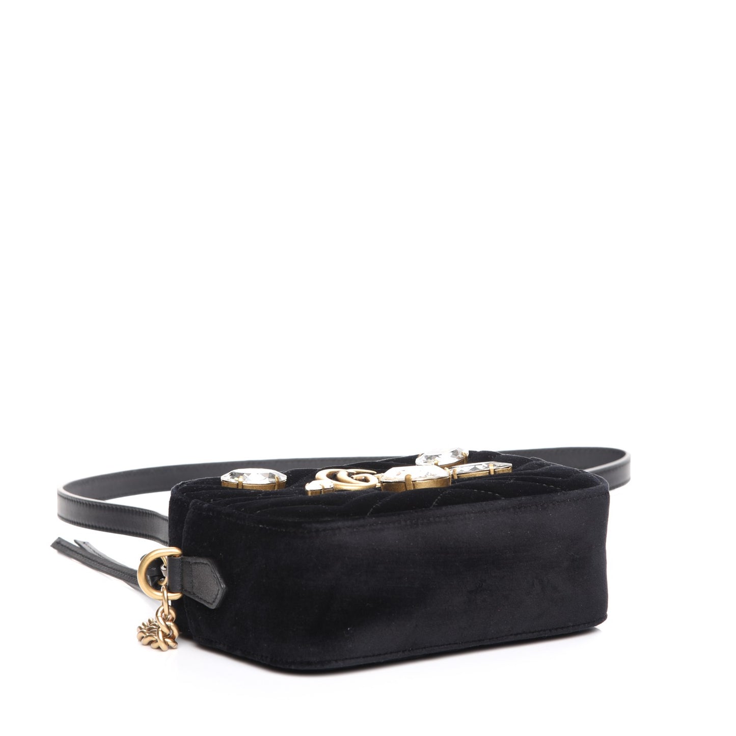 Velvet Matelasse Marquise Crystals Mini GG Marmont Chain Shoulder Bag Black